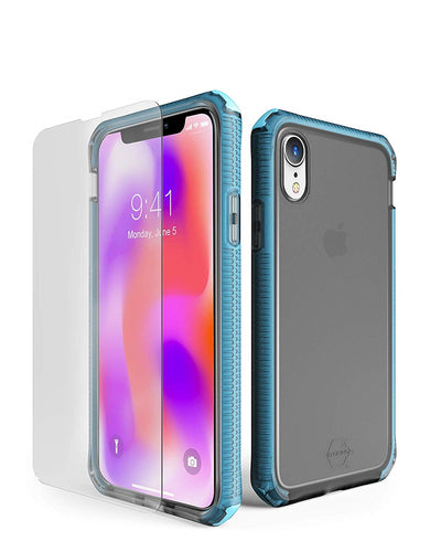 iPhone XR Case | Supreme Frost w/ Glass | Black Frost / Centurian Blue DuPont Bumper